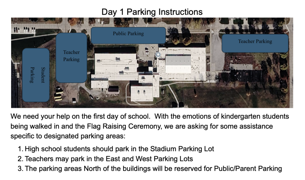 first day of school parking directions - english
