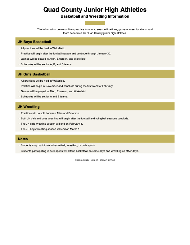 Quad Country Junior High Athletics Information 