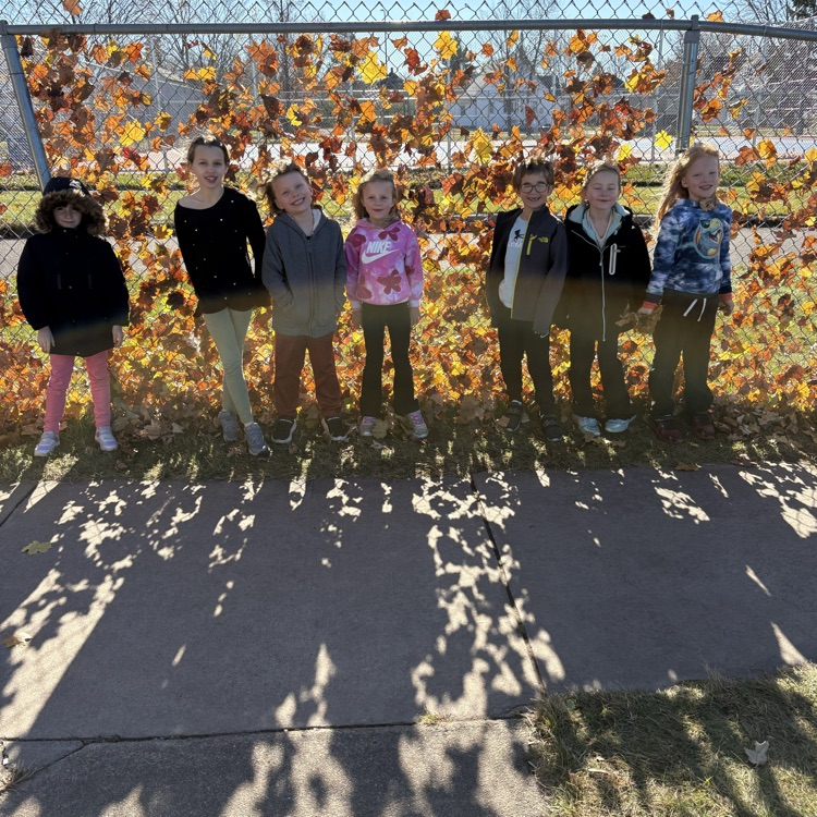 students standing by leaves
