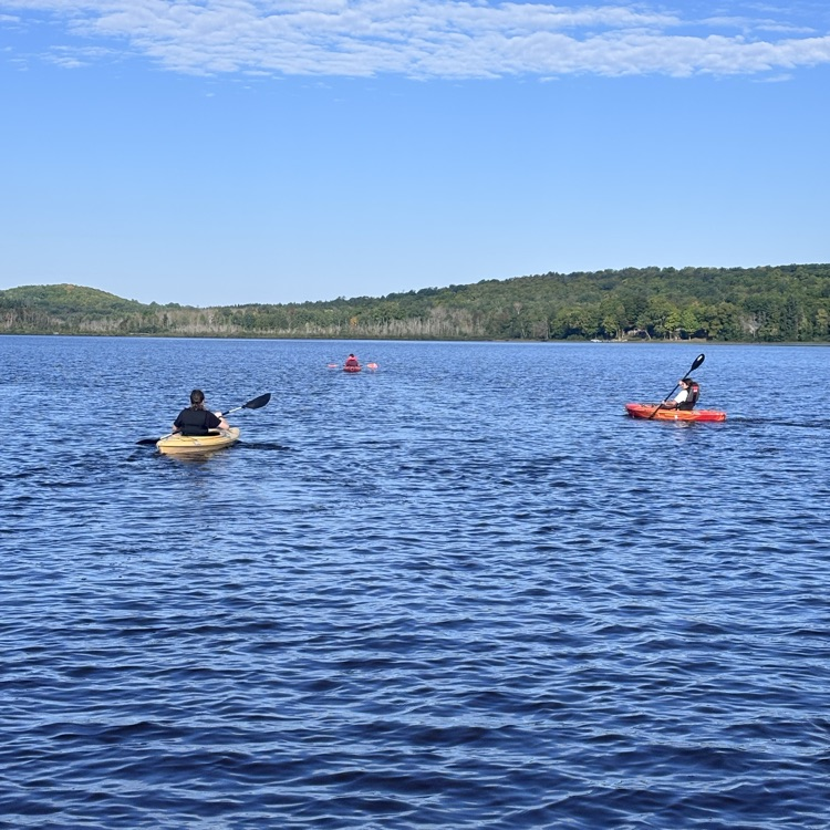 students paddling