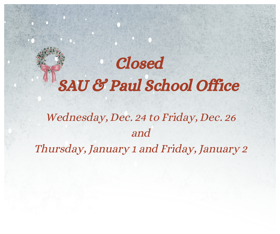 A graphic of a wreath and dates regrading no school dates