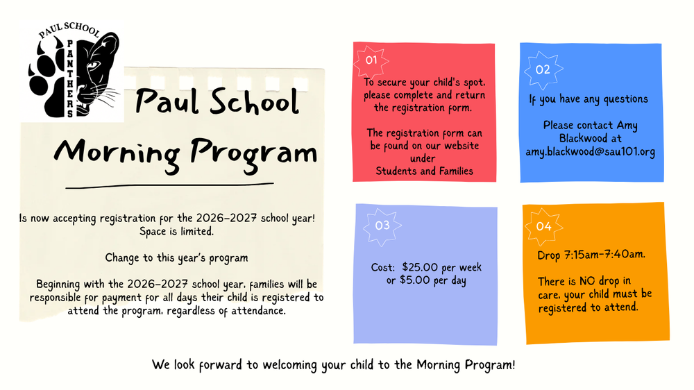 a graphic of our logo of a 1/2 panther and 1/2 panther paw. and discussion about our morning program