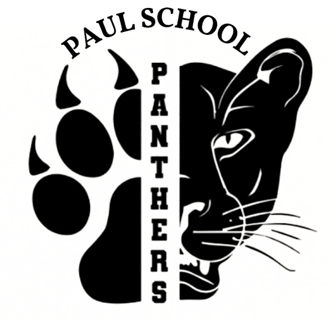 logo of a half paw the word panther going vertical and a half face of a panther