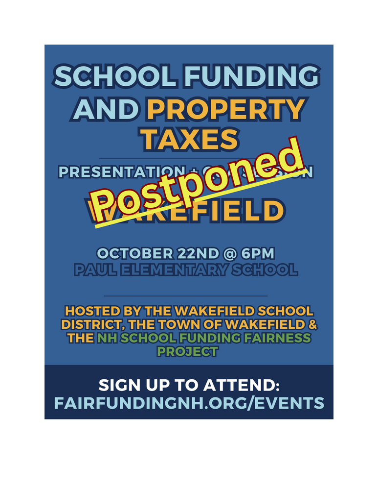 Graphic of a meeting for School Funding and Property Taxes that will take place at Paul School on October 22 at 6:00 pm
