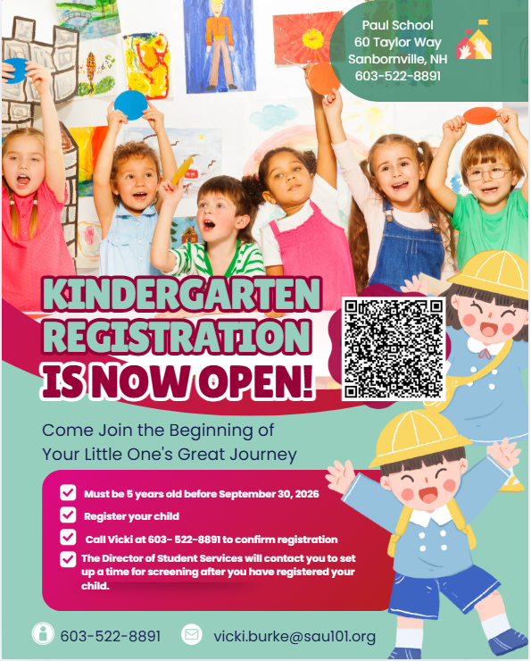 a graphic of student welcoming stating kindergarten registration is now open