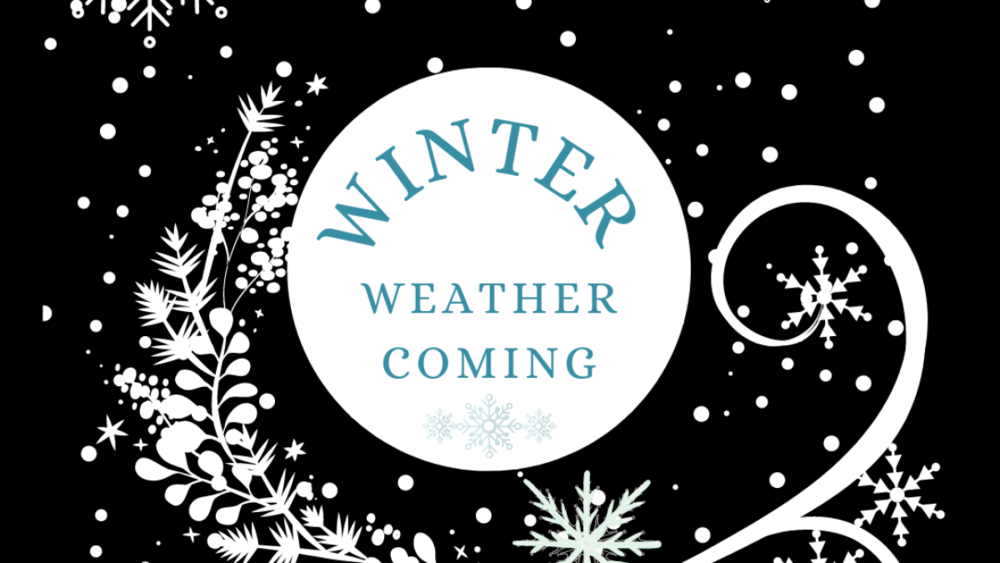 a graphic of snow and the words winter weather is coming