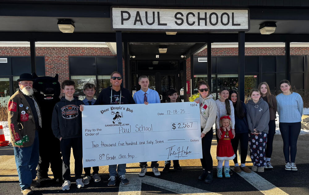 a graphic of our students holding a check from the Poor People's Pub