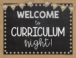 a graphic of a black board and with the words welcome to curriculum night