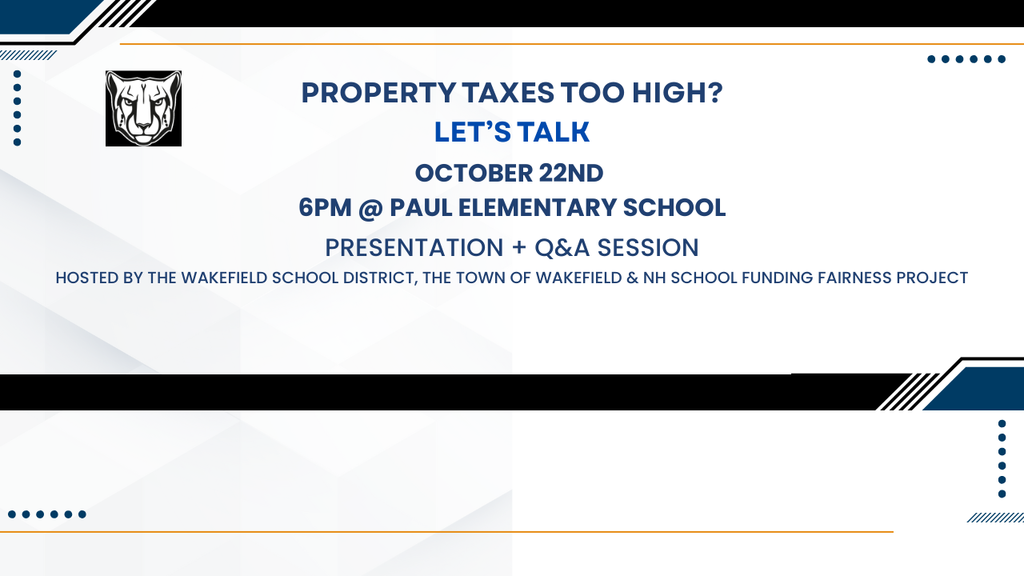 Graphic of a presentation for Property taxes being too high.  Stating it will  be held at Paul School at six pm it will be a presentation and question and answer sessions