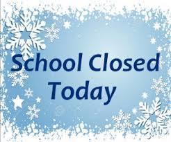 a graphic of snow falling with the work school closed today