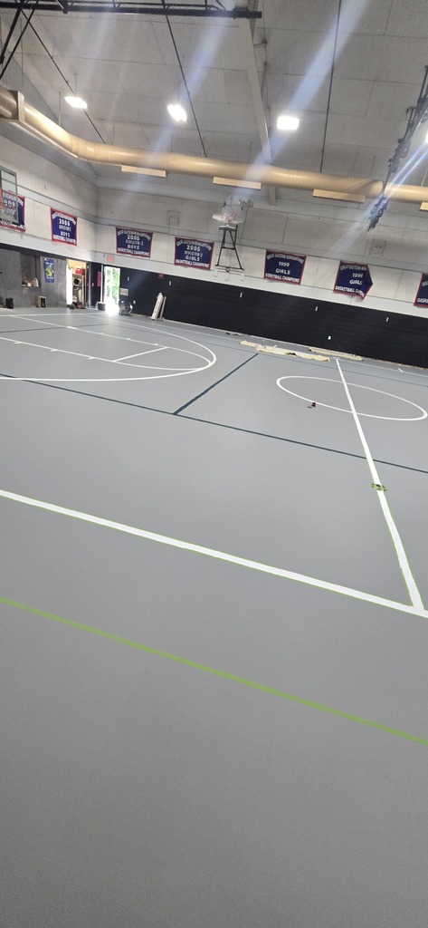 A graphic of the striping down the striping is white and royal blue