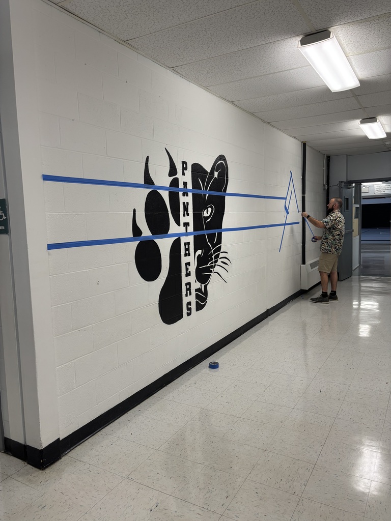 A graphic of the panther with the blue painters tape outline