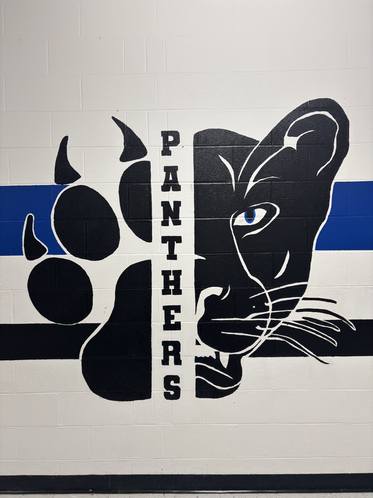 A graphic of the panther face with the blue and black paint