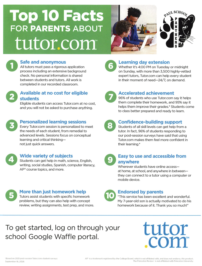 a graphic of top 10 facts for parents about tutor.com