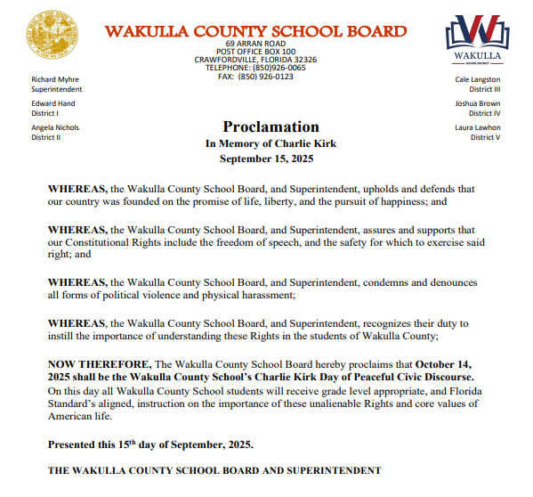 Proclamation for "Charlie Kirk Day of Peaceful Civic Discourse"