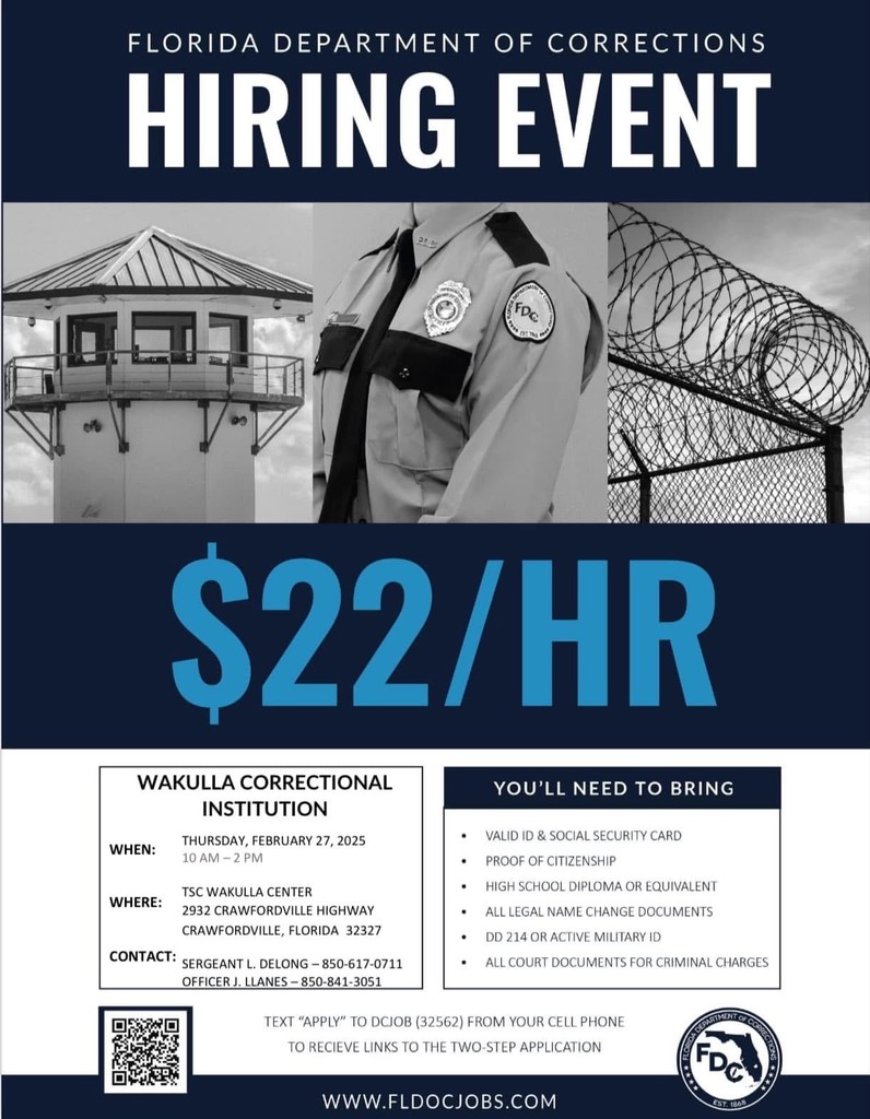 Correctional hiring event information, bw image of correction officer and prison tower