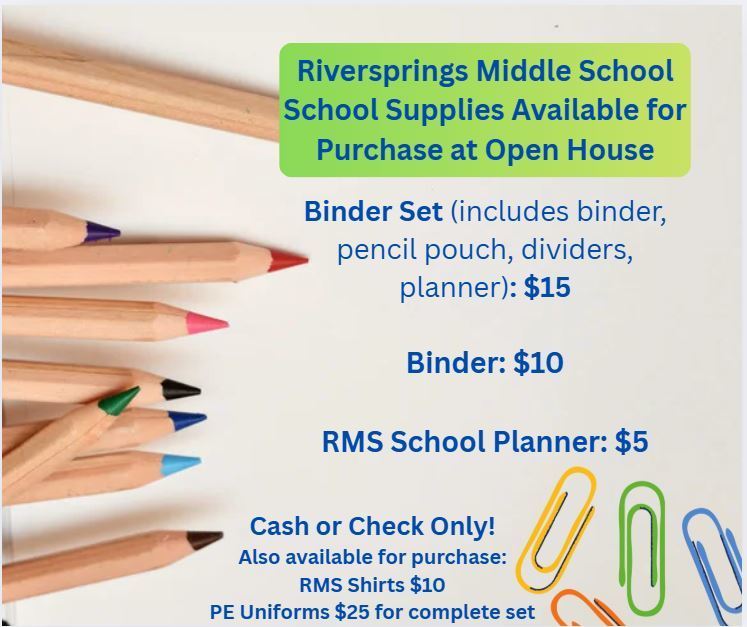 Binders and Planners will be available for purchase at Open House.  Binder set: $15, Binders: $10, Planners: $5.  Check and Cash only