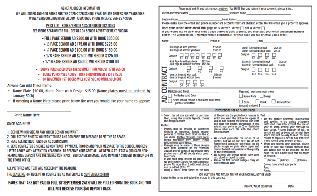 Senior Page Ads for yearbook. Go to https://yearbookordercenter.com/product/yearbook_ads to purchase online