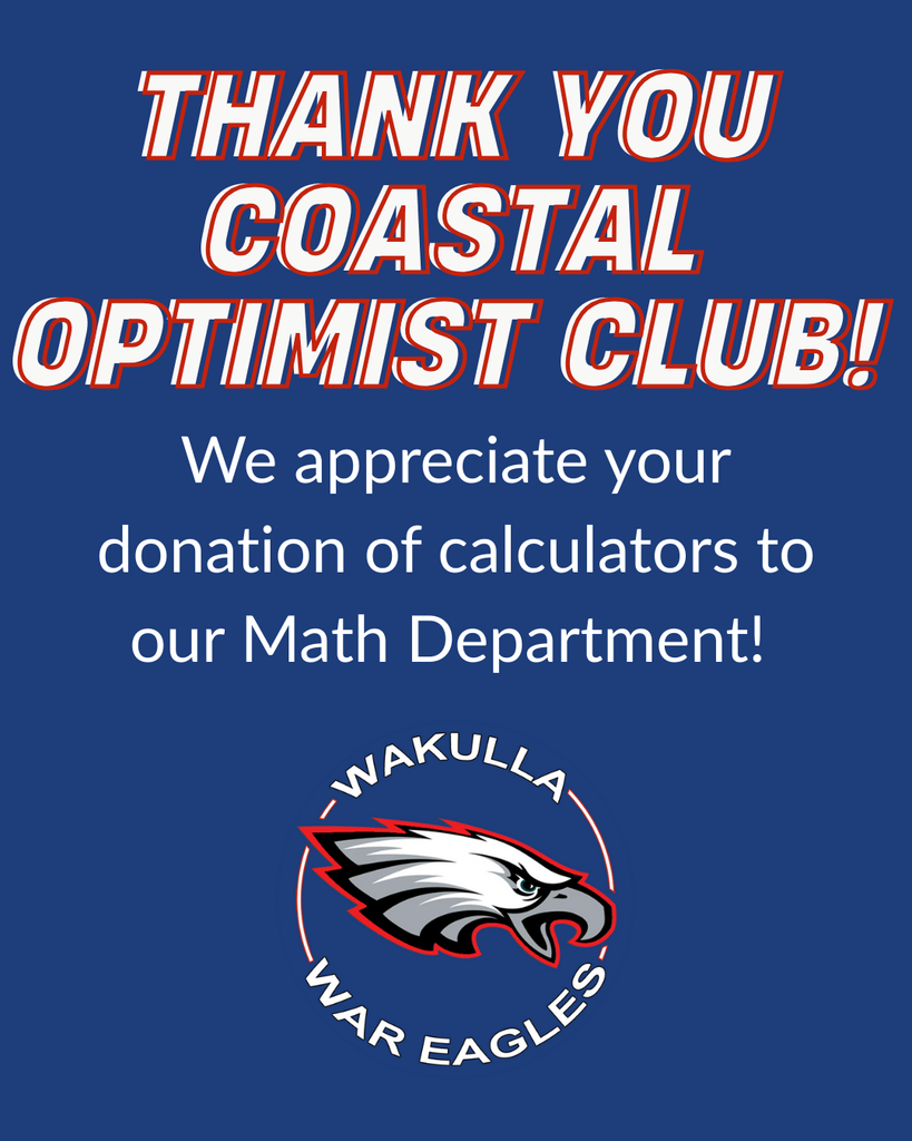 📣 A big shout out to Mrs. Daniels and the Coastal Optimist Club from Mrs. Gauger and the WHS Math Department! 🧮✨ Thanks to their generosity, our students now have brand new calculators to support their learning.