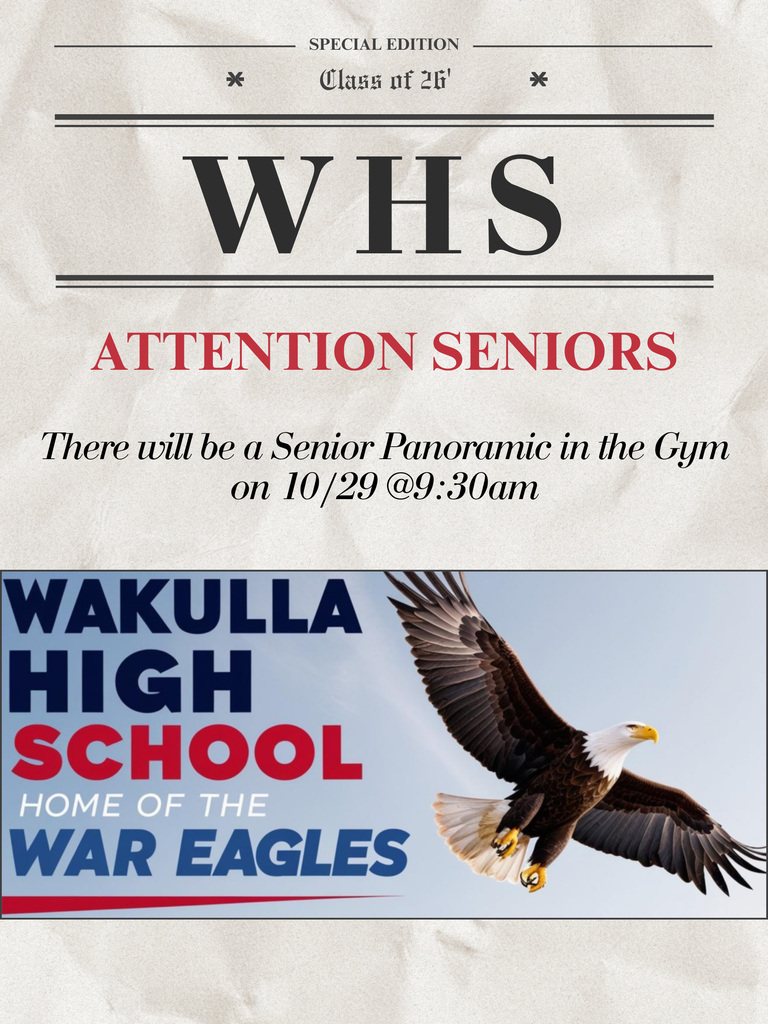 There will be a Senior Panoramic in the Gym on 10/29 at 9:30am