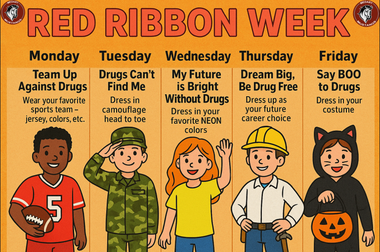 Monday Team up against drugs, Tuesday Drugs can't find me, Wednesday My future is bright, Thursday Dream big, Friday Say boo