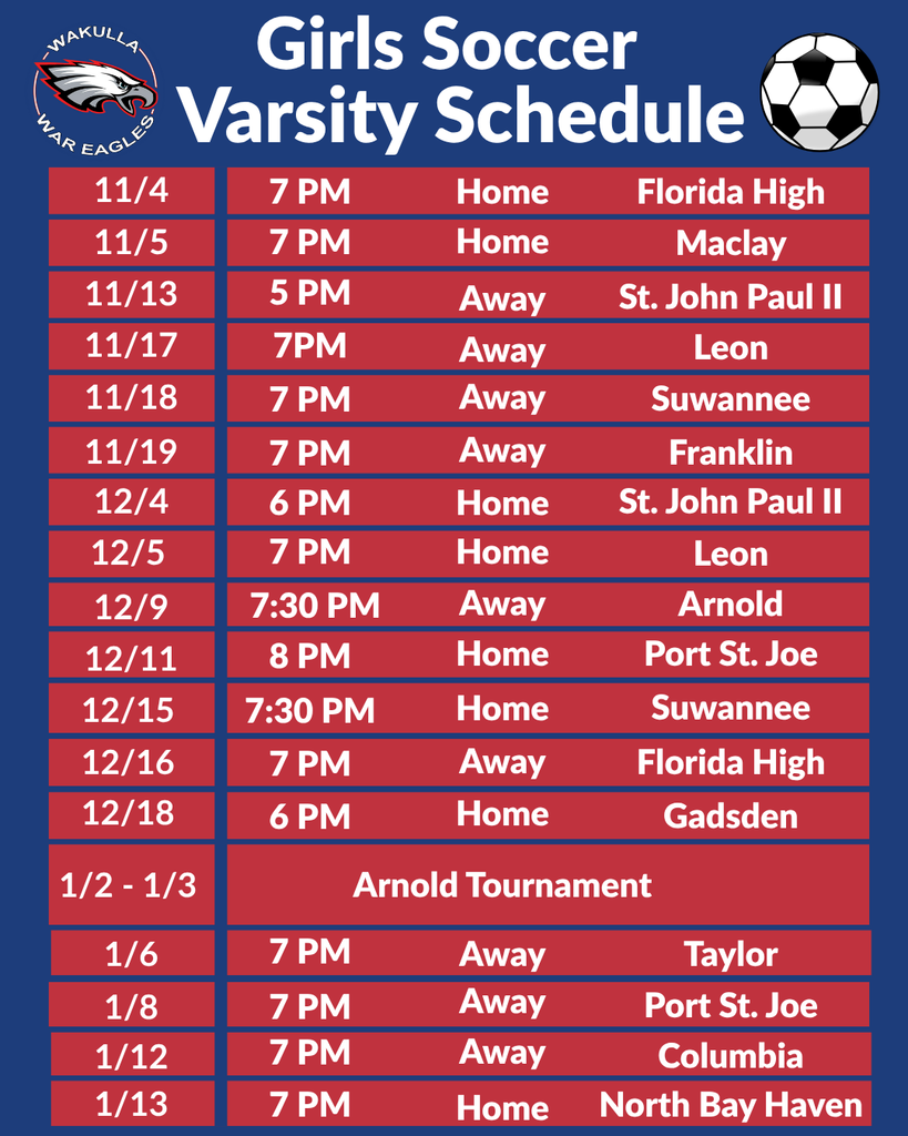 Girls Soccer Varsity Schedule 25-26 is now up! Show support for our team when they play different opponents!