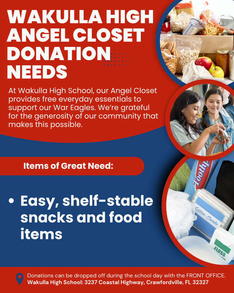 🦅 The WHS Angel Closet is running low on easy, shelf-stable snacks and food items!