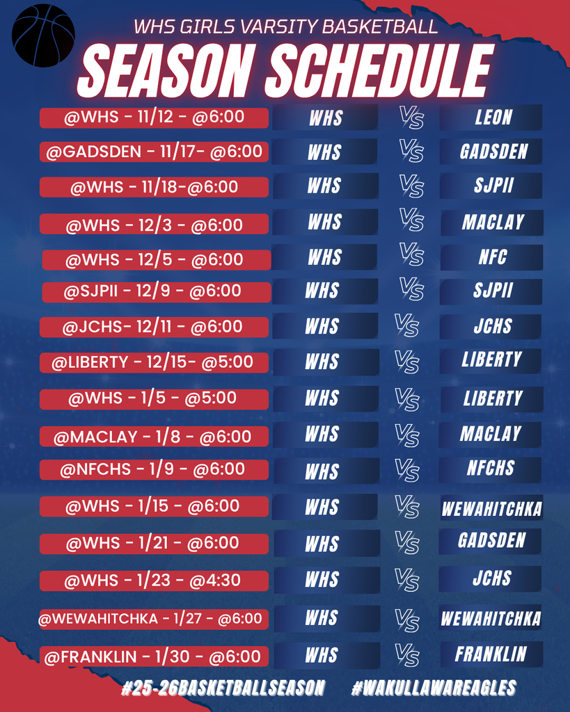 Girls Varsity Basketball Schedule 25-26!!!