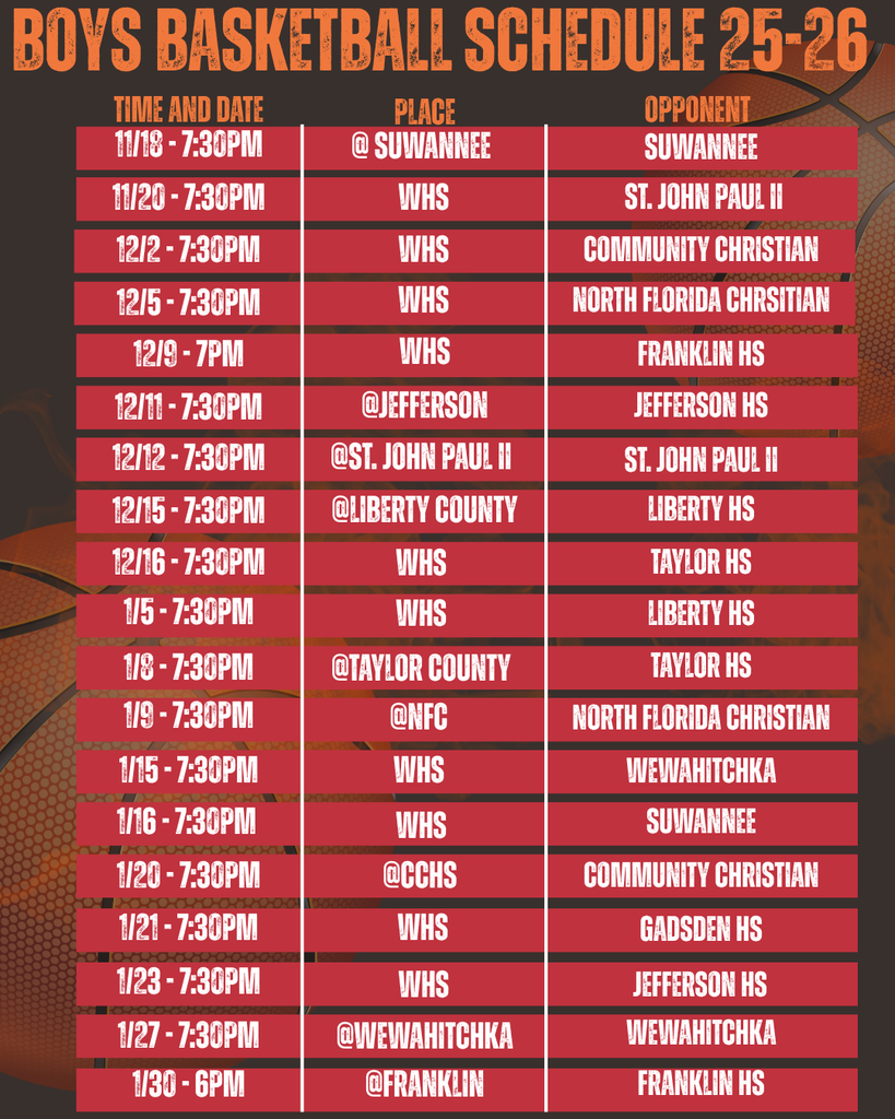 Boys Varsity Basketball Schedule 25-26