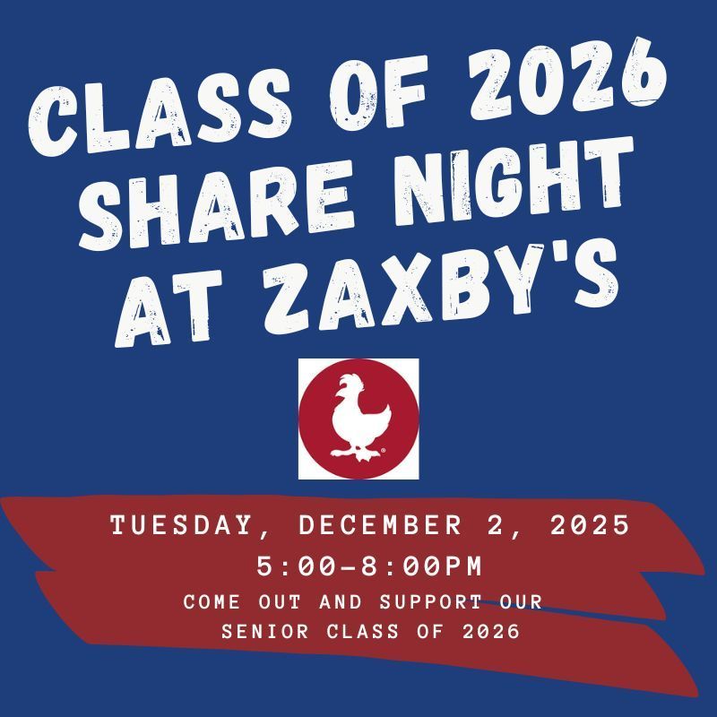 Red, White and Blue share night information for Zaxby's on December 2nd. 