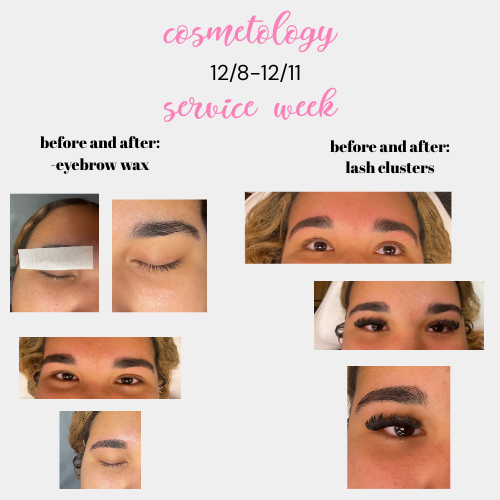 Salon Services Days: Students, Teachers, and Parents receiving various salon services like nails, facials, a brow waxing