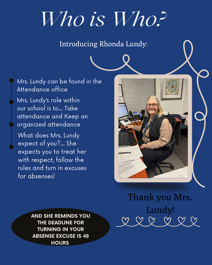 Today's WKLA Feature Friday presents: Wakulla High's Who is Who!  Introducing Mrs. Lundy our new Attendance Secretary! You can reach her at whs.attendance@wcsb.us!  Stay tuned for another WKLA Wakulla High's Who is Who spotlight!  Content created by: Madison Dickens