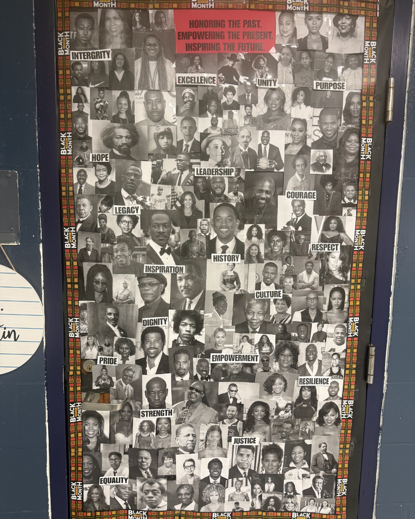 Black History Door Decorating Contest. Entire door covered in prolific Black artists, actors, inventors, leaders, authors