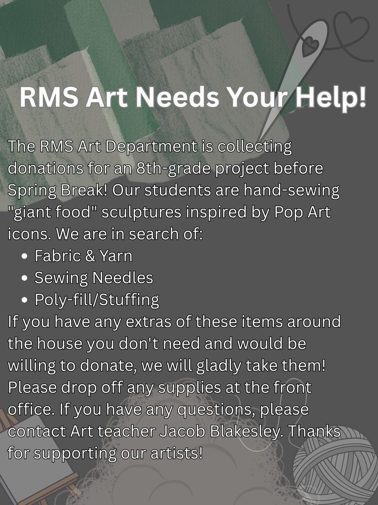 RMS Art Department asking for donations