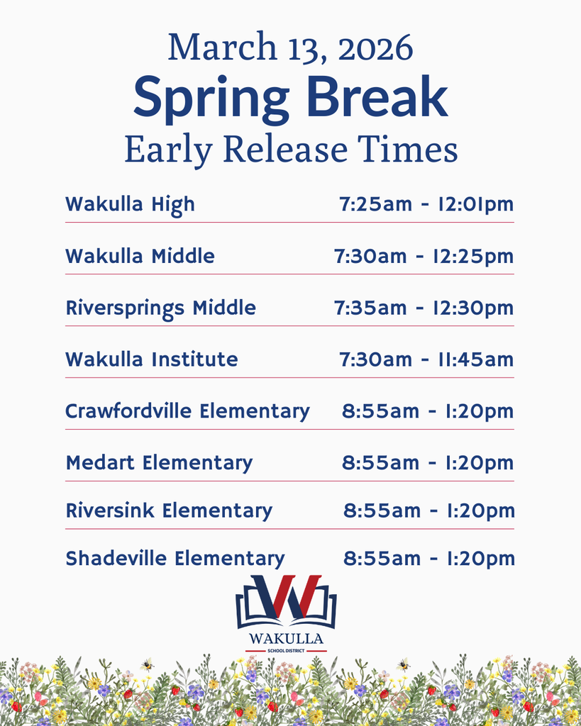 Graphic of early release times for each school with spring flowers