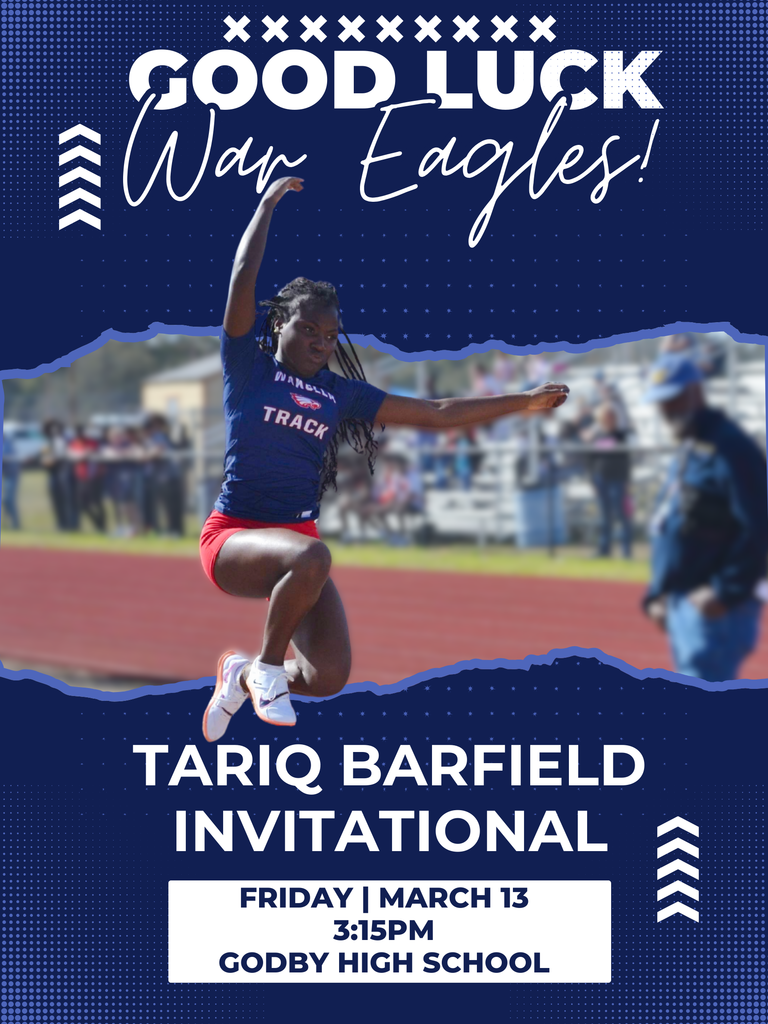 Flyer of track athlete long jumping for the Tariq Barfield Invitational on Friday March 13th
