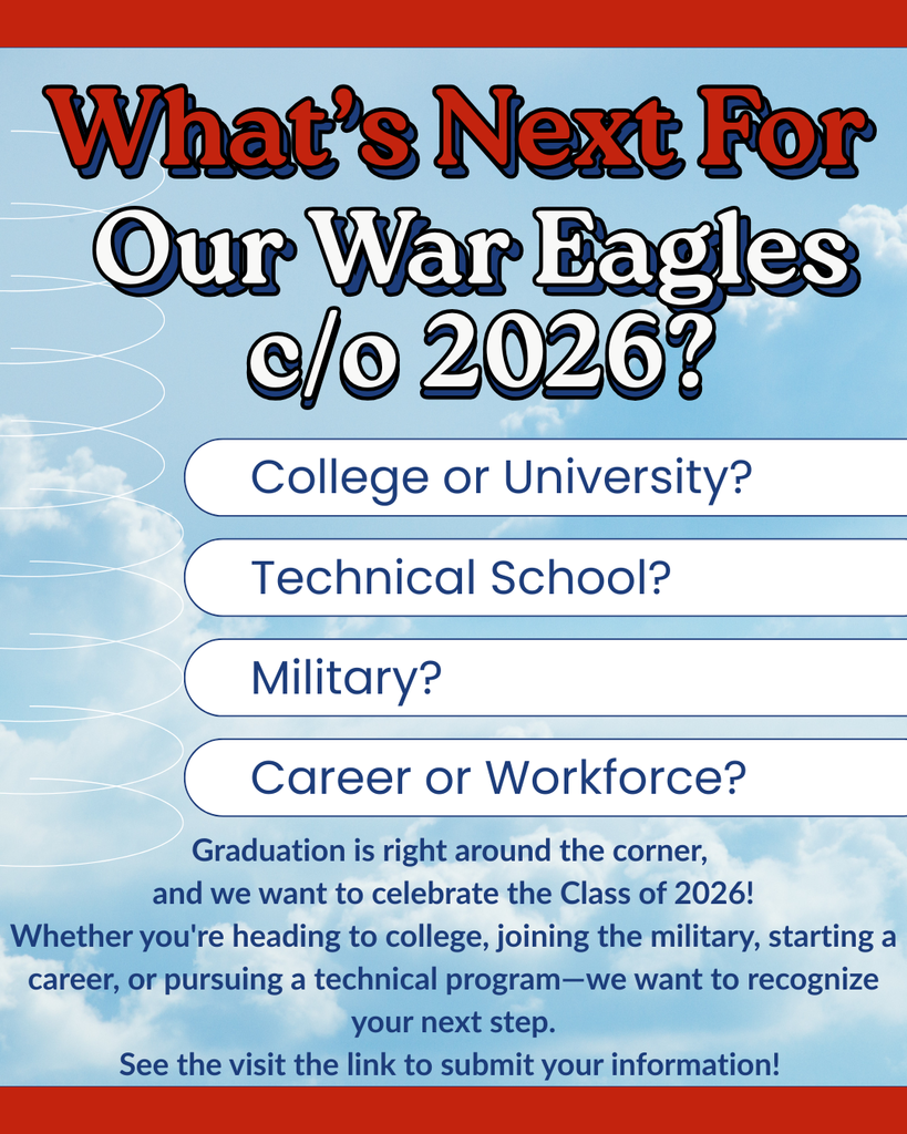 Graduation is right around the corner, and we want to celebrate the Class of 2026!  Whether you're heading to college, joining the military, starting a career, or pursuing a technical program—we want to recognize your next step.  📌 Submit your plans here: [Insert Link]  Be sure to include: ✔️ Your post-graduation plans ✔️ A photo ✔️ (Optional) A short reflection  Your submission may be featured on our website, social media, and senior recognition events as we highlight the incredible futures ahead for our seniors.  ✨ Your future matters to us—and we can’t wait to share where you’re headed.