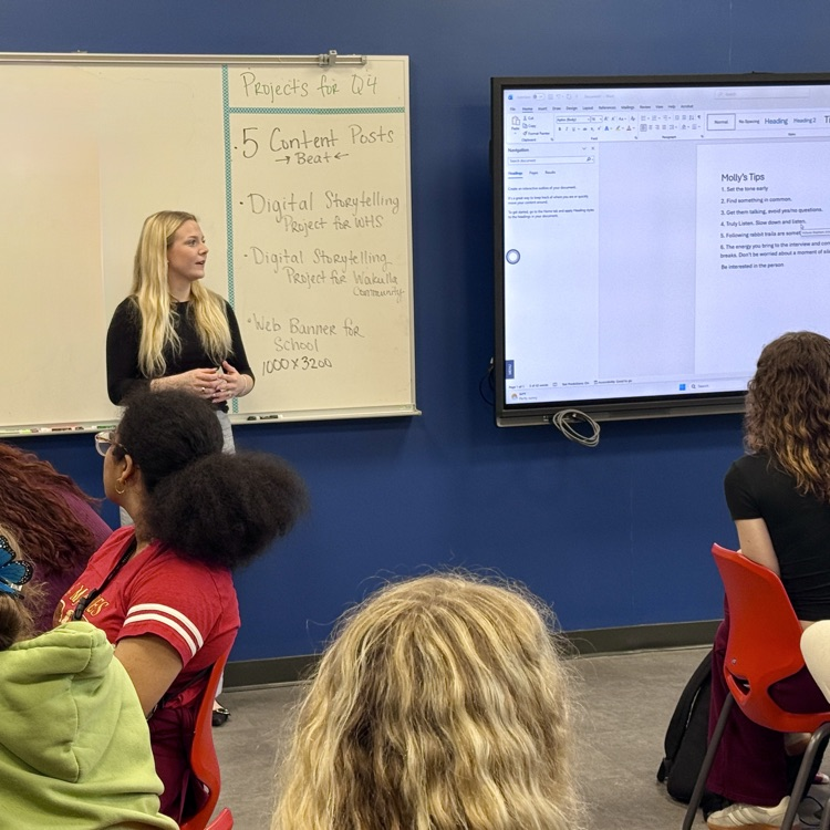 Guest Speaker Molly BoWell speaking to Journalism students