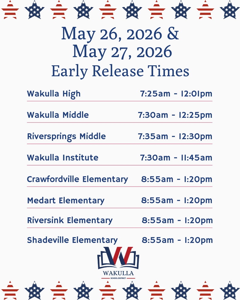 Memorial Day Reminder and Early Release schedule