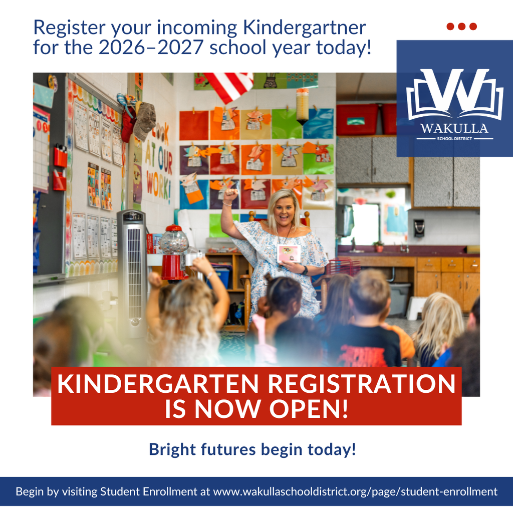 Bright futures begin today!  Wakulla County Schools is excited to welcome our newest kindergarten students for the upcoming school year.  Kindergarten registration is open for children who will be 5 years old on or before September 1.  Families with incoming kindergarten students don't delay complete your kindergarten registration today!  Start by visiting https://www.wakullaschooldistrict.org/o/wac/page/student-enrollment! 