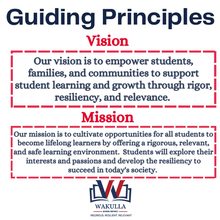 Wakulla County Schools Vision and Mission Statements in red and blue