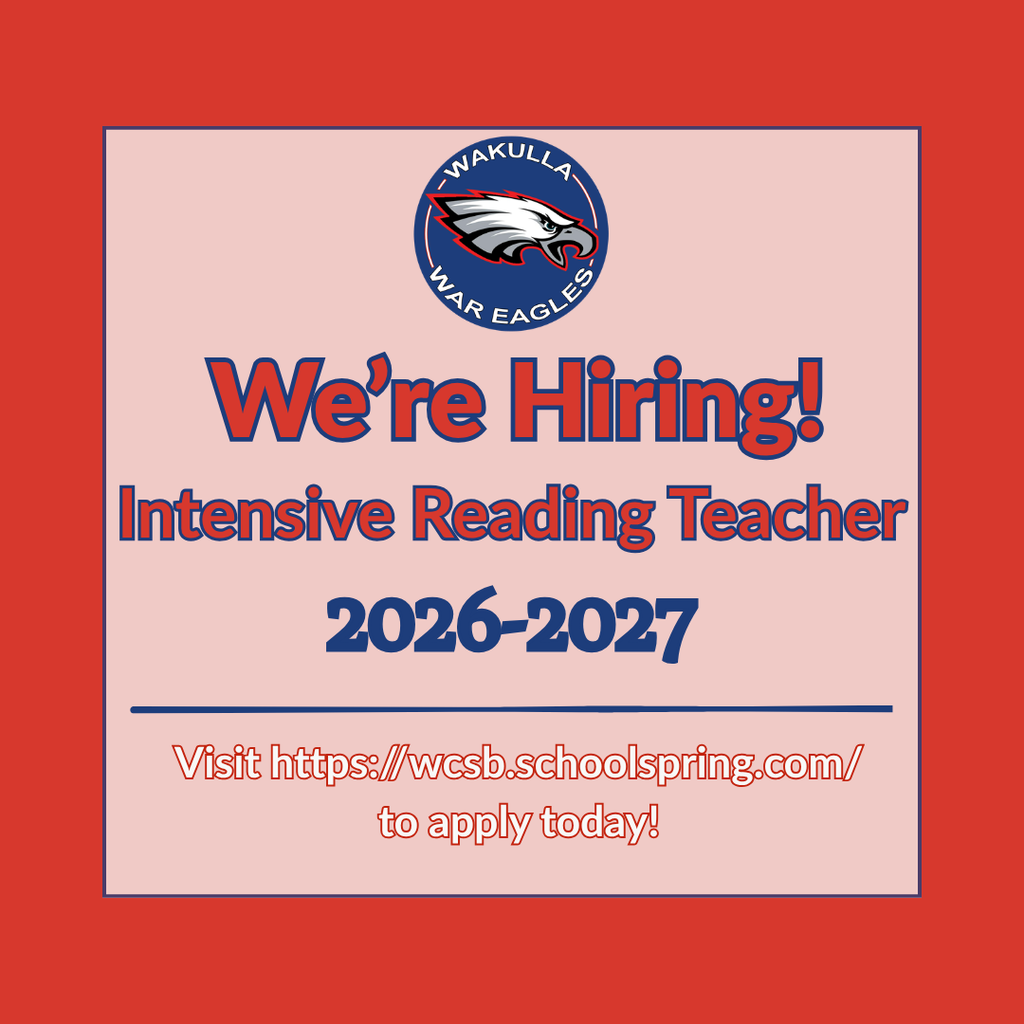 Wakulla High School is hiring an Intensive Reading Teacher! Join a supportive team and help students strengthen the skills and confidence they need to succeed. Apply today: https://wcsb.schoolspring.com/ Build futures. Serve with Wakulla.
