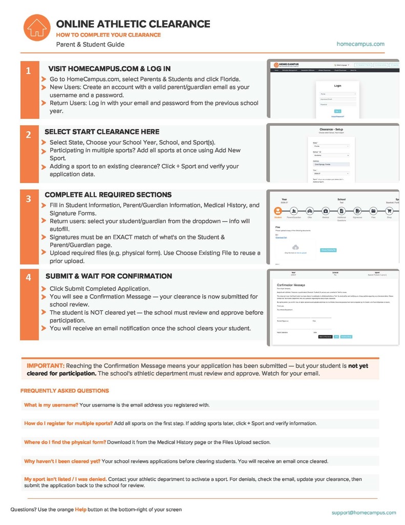 Information about Online Athletic clearance through Home Campus.
