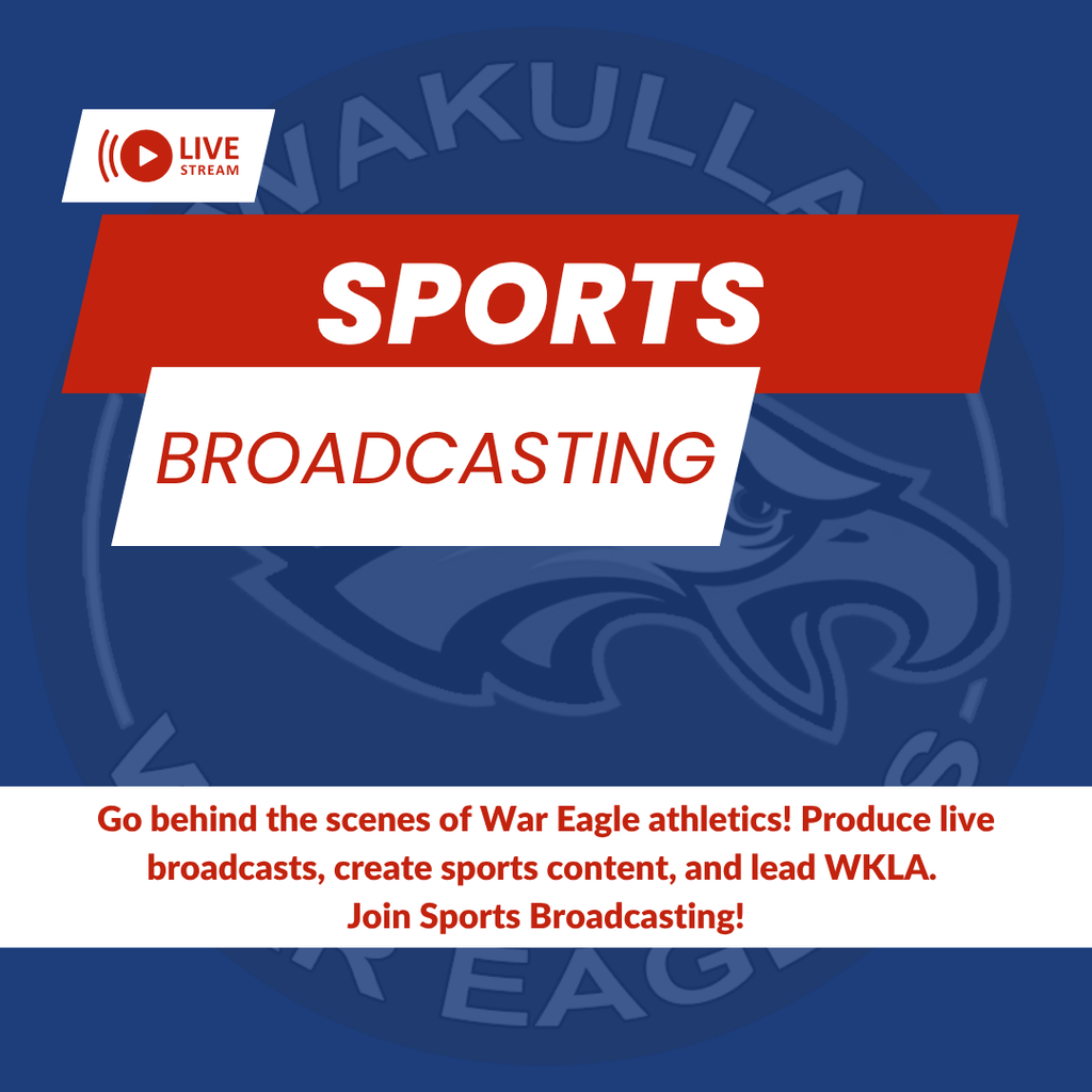 Lights. Camera. War Eagles! There is still time to join Wakulla High School’s NEW Sports Broadcasting class, offered during 1st and 2nd periods! Students will learn the exciting world of sports media, live production, broadcasting, commentary, videography, and digital storytelling—while helping produce coverage of War Eagle athletics. This year, the class will also take charge of WKLA, giving students hands-on experience creating content for their school and community. Ready to get behind the camera, behind the microphone, or behind the scenes? See your guidance counselor today or submit a Drop/Add Request to join the team!