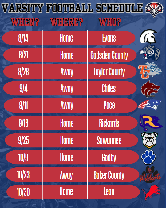 The Countdown is ON! Here is your 2026 Varsity Football Schedule. Get ready for some awesome games and amazing nights!
