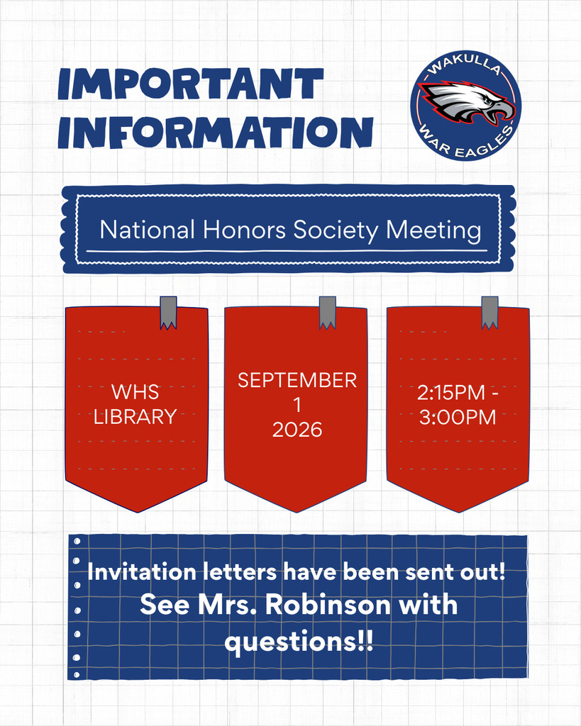 NHS Meeting September 1st at 2:15 in the library. Invitation letters have been sent out. See Mrs. Robinson with questions!