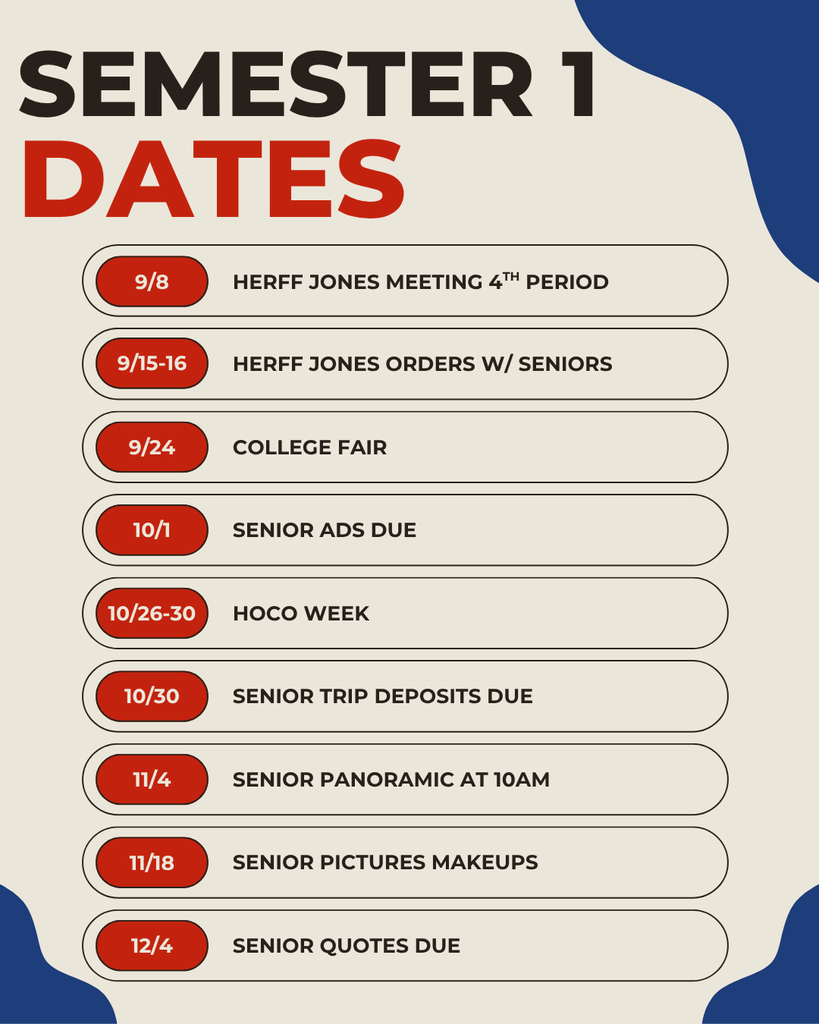 Seniors, Watch out for these upcoming dates in the First Semester of your Senior Year! Please be aware that these could change or more can be added. Pay attention to your email for any new updates on the WakullaHighSchool page!