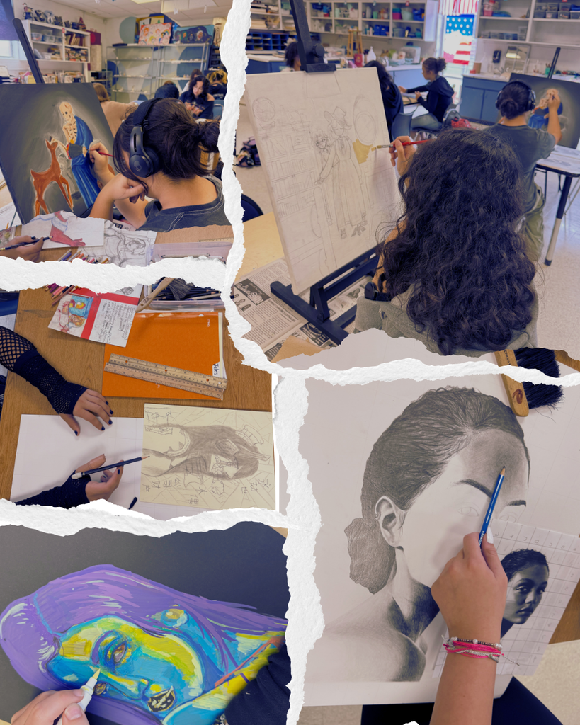 an image of a college of multiple different types of artwork students have been working on!