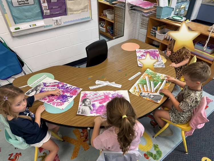 PreK students experiment with hands on materials to create an “All About Me” project about themselves 