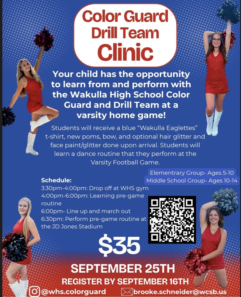 Color guard students advertising their upcoming elementary and middle school clinic